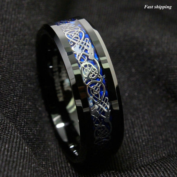 8mm Tungsten Celtic Dragon Groove