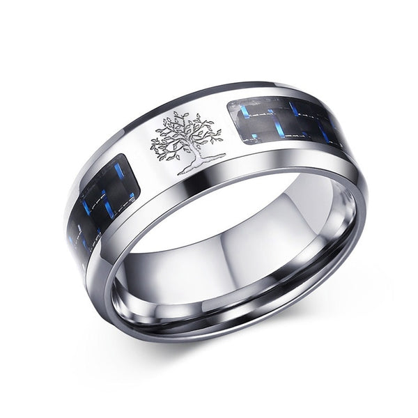 8mm Carbon Fiber Tree of Life Ring